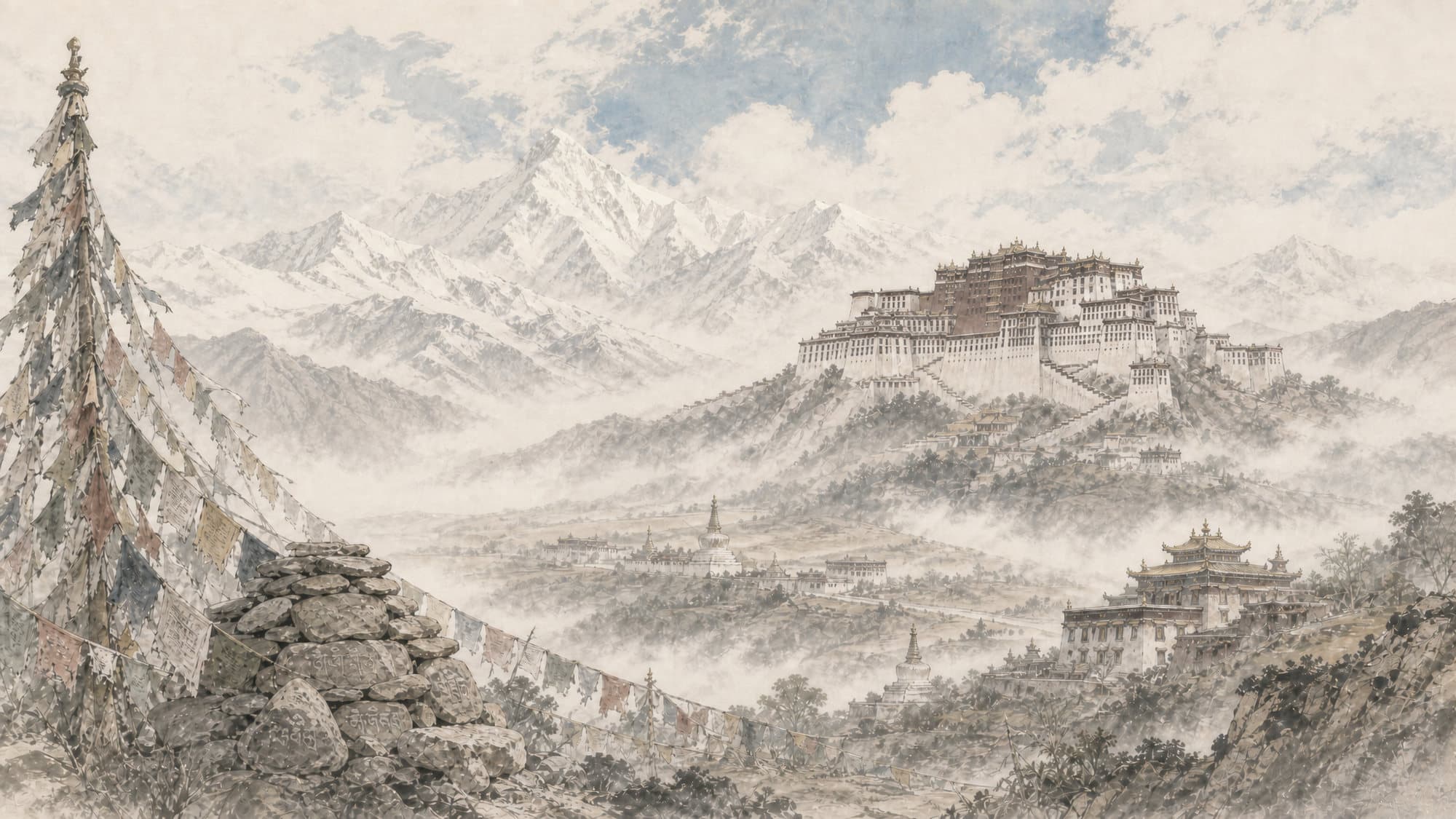 Ink-wash painting of Tibet